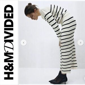 H&M Rare Cream + Black Striped Knit Ankle-Length Maxi Skirt SMALL